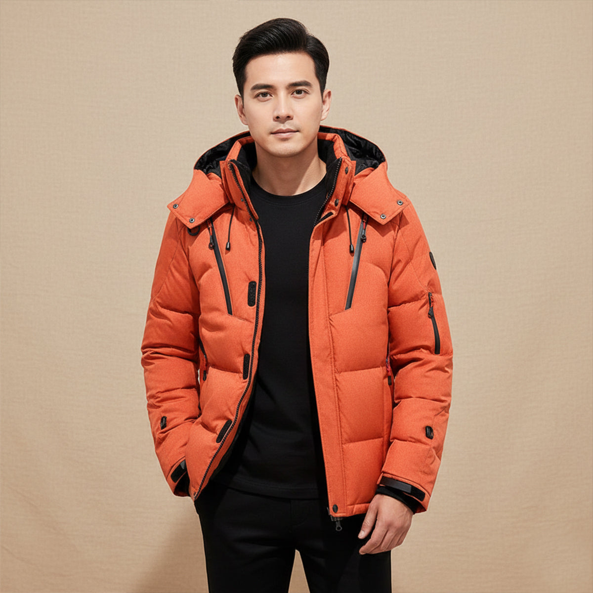 Axel | Men's Puffer Jacket Black Hooded Winter Insulated
