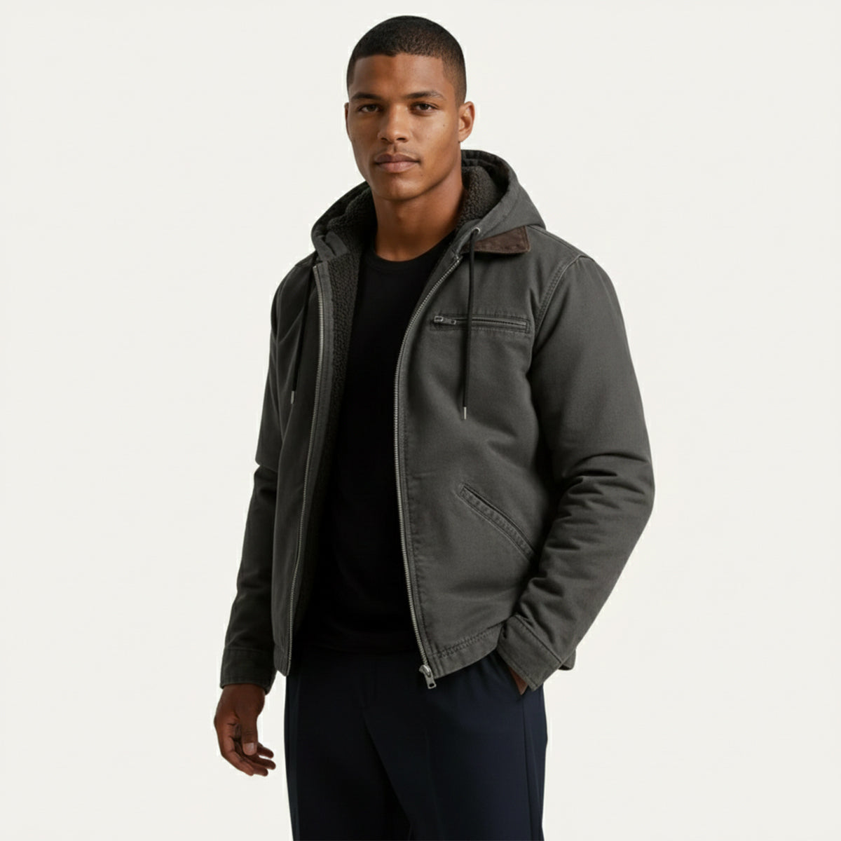 Ash | Men's Utility Jacket Tan Fleece Lined Hooded