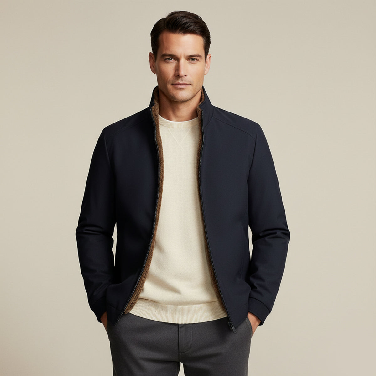 Vance | Men's Fleece Lined Winter Jacket Navy Waterproof