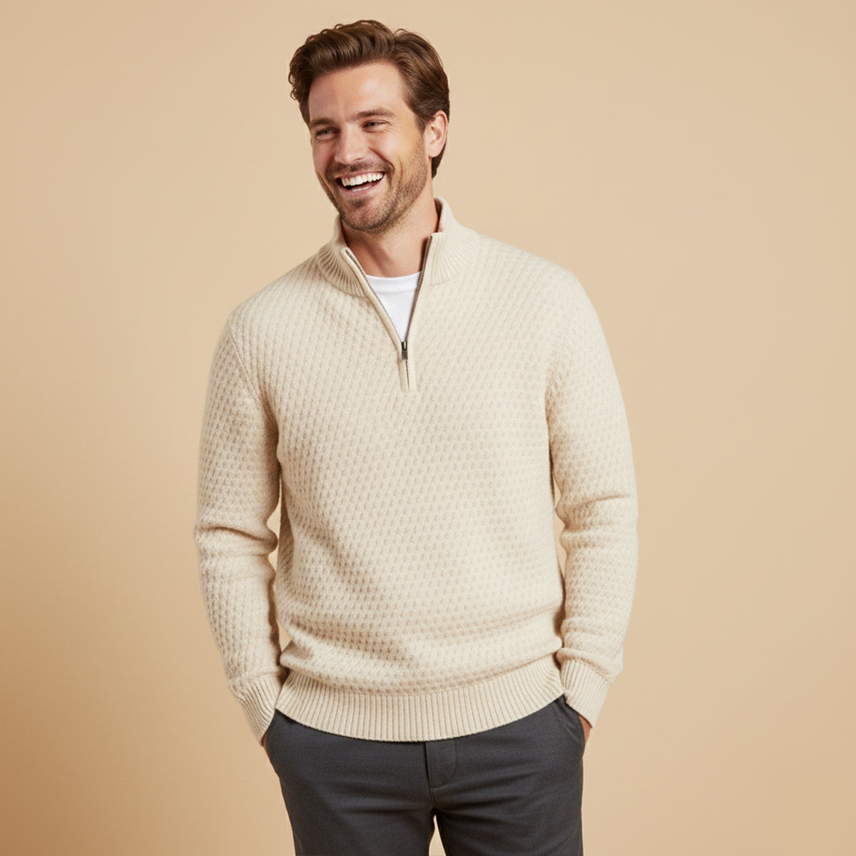 Ezra | Men's Quarter Zip Sweater Navy Ribbed Knit