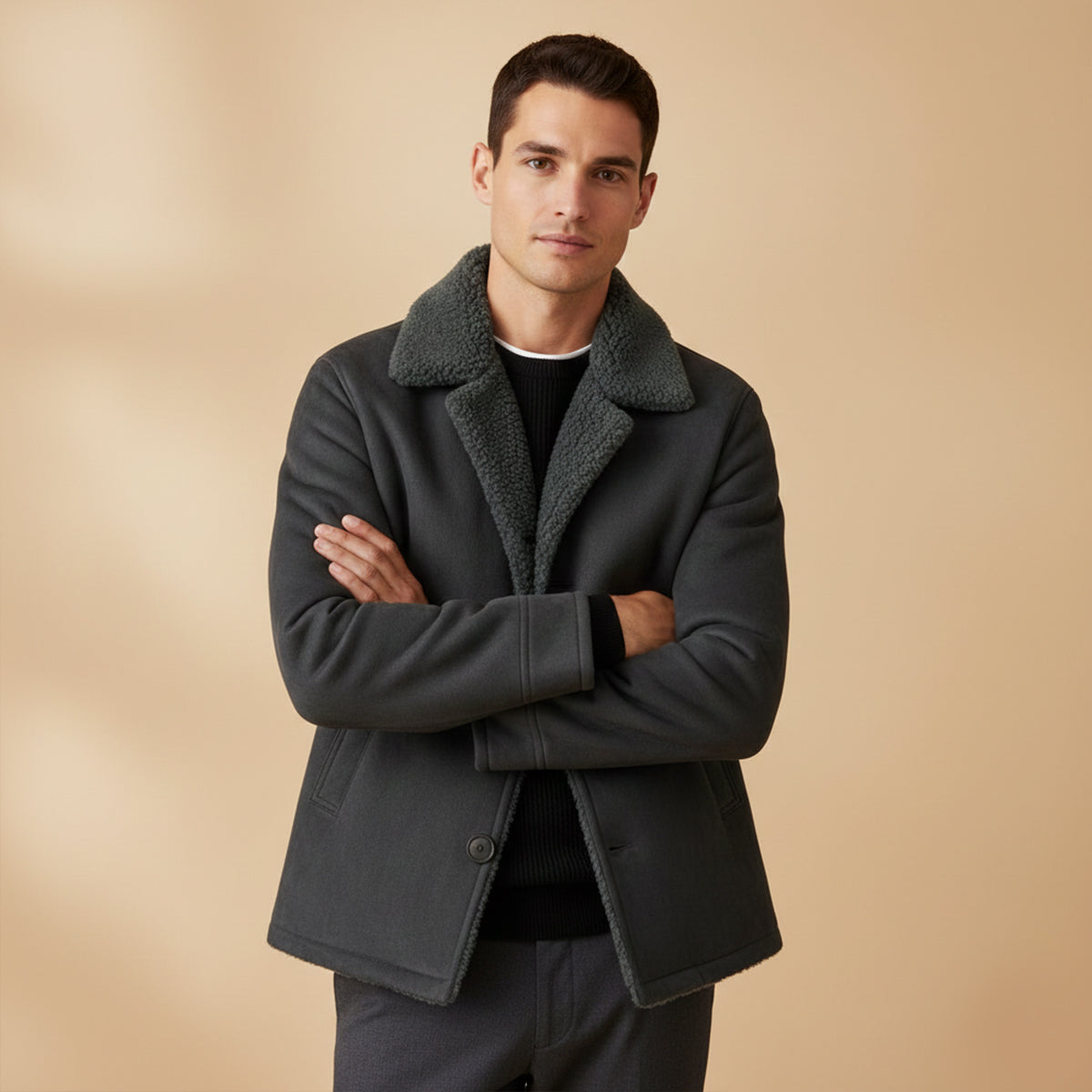 Ezra | Men's Sherpa Lined Brown Jacket Button Up