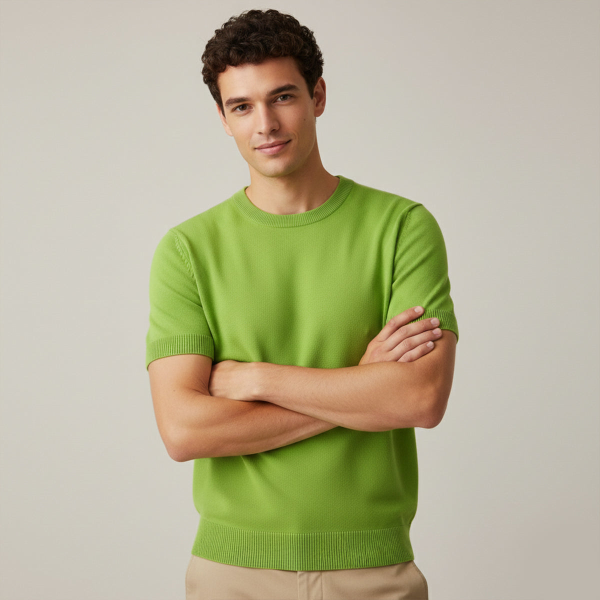 Aldo | Men's Crew Neck Sweater Cream Short Sleeve Knit