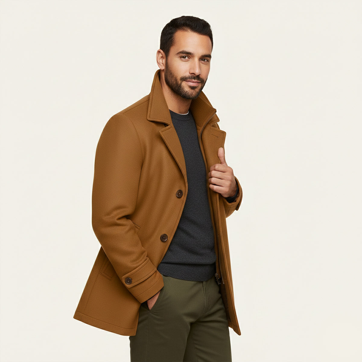 Callum | Men's Wool Blend Overcoat Camel Button Front