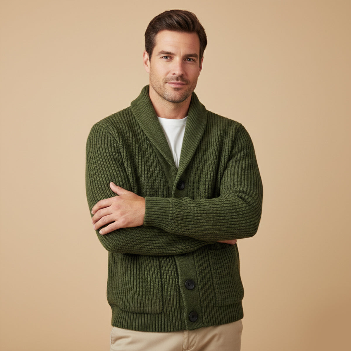 Callum | Men's Shawl Collar Cardigan Dark Gray Chunky Knit