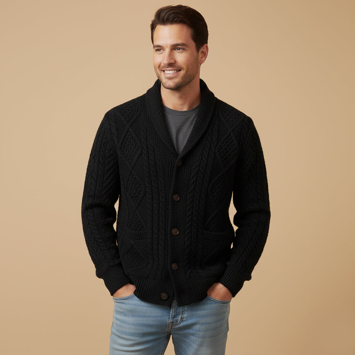 Bram | Men's Shawl Collar Cardigan Gray Cashmere Wool Blend