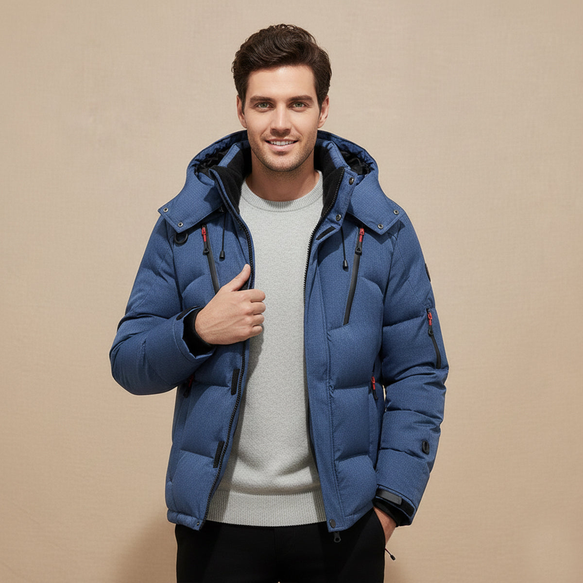 Axel | Men's Puffer Jacket Black Hooded Winter Insulated
