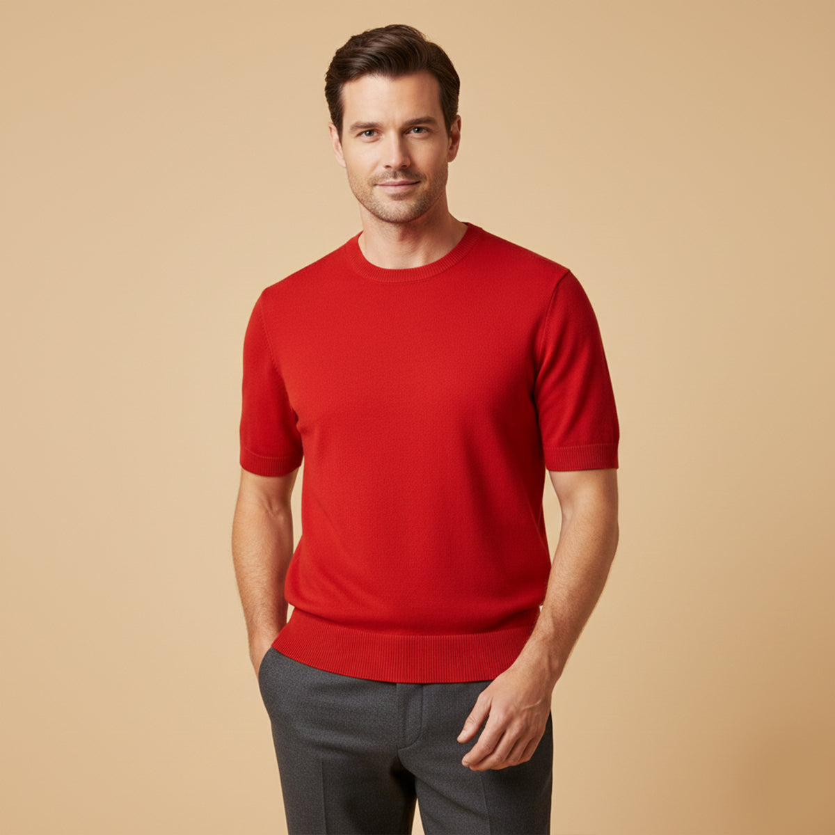 Aldo | Men's Crew Neck Sweater Cream Short Sleeve Knit