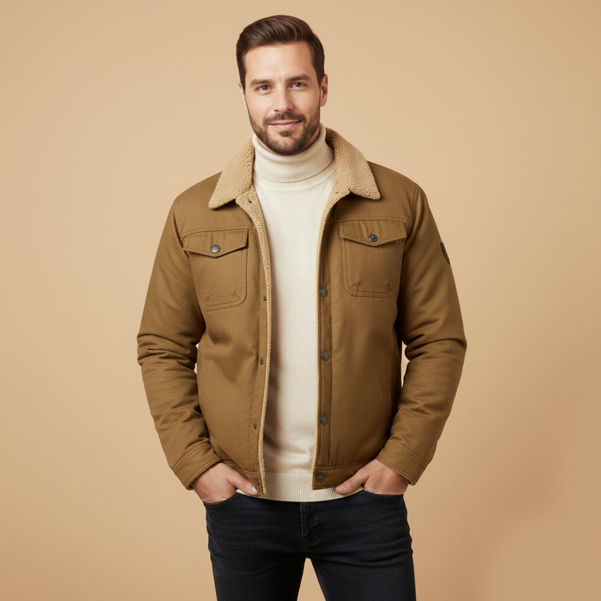 Bram | Men's Sherpa Lined Trucker Jacket Black