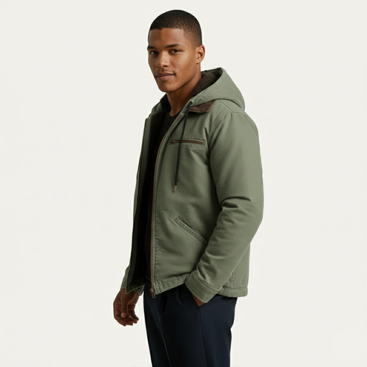 Ash | Men's Utility Jacket Tan Fleece Lined Hooded