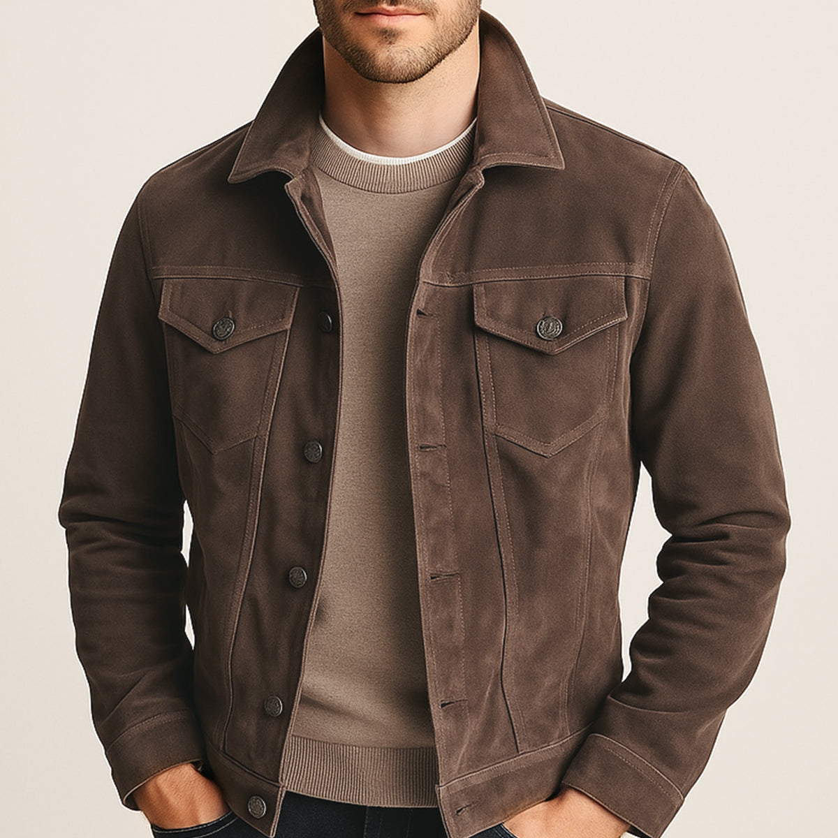 Wyatt | Men's Vintage Suede Cargo Jacket Brown