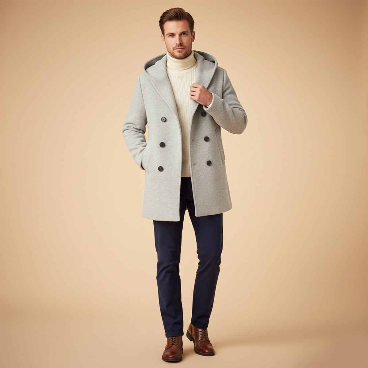 Axel | Men's Double Breasted Hooded Coat Gray