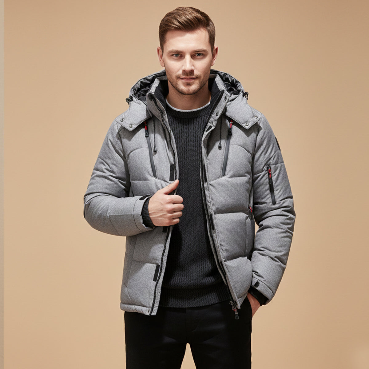Axel | Men's Puffer Jacket Black Hooded Winter Insulated