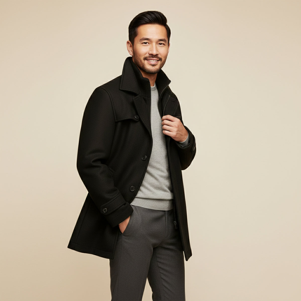 Callum | Men's Wool Blend Overcoat Camel Button Front