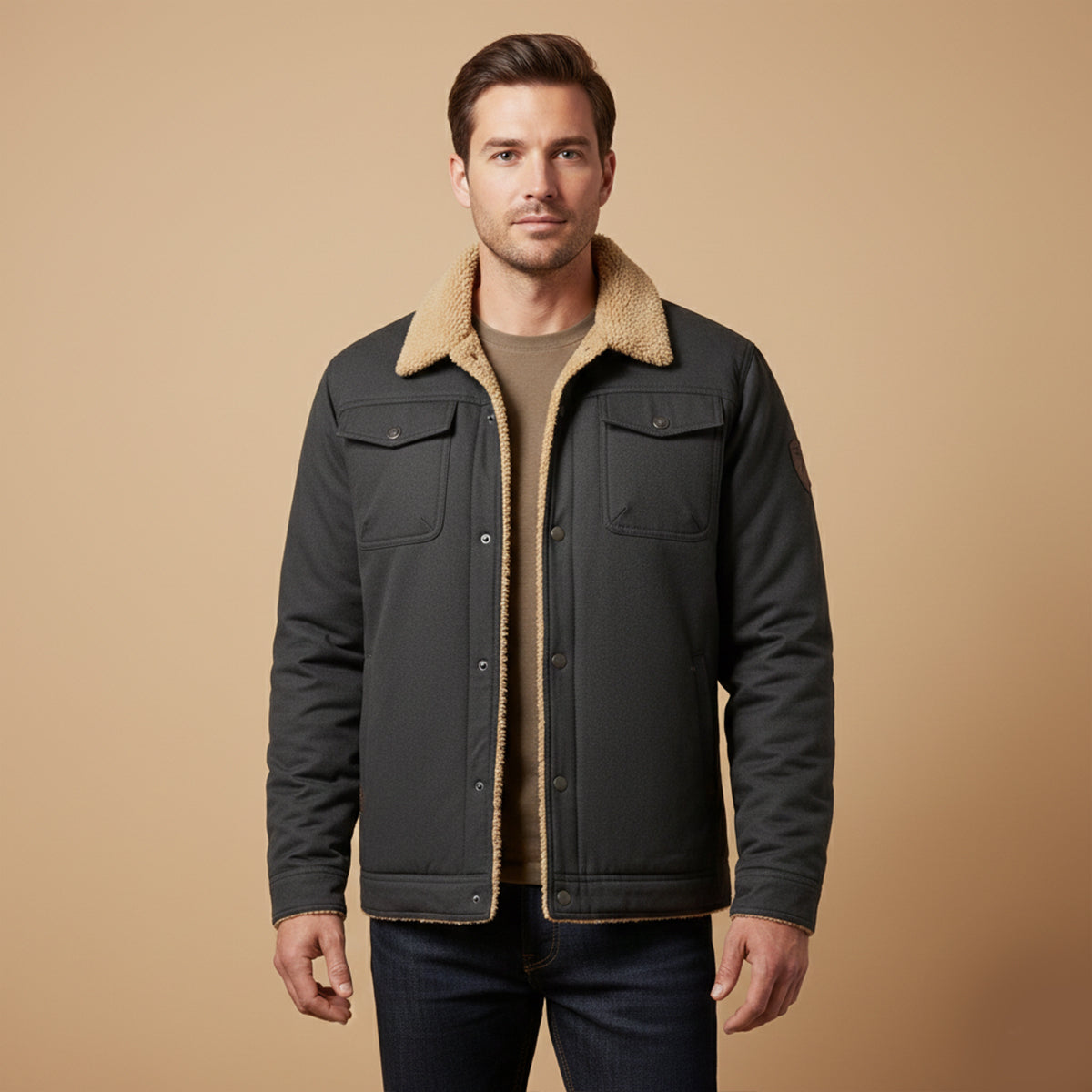 Bram | Men's Sherpa Lined Trucker Jacket Black