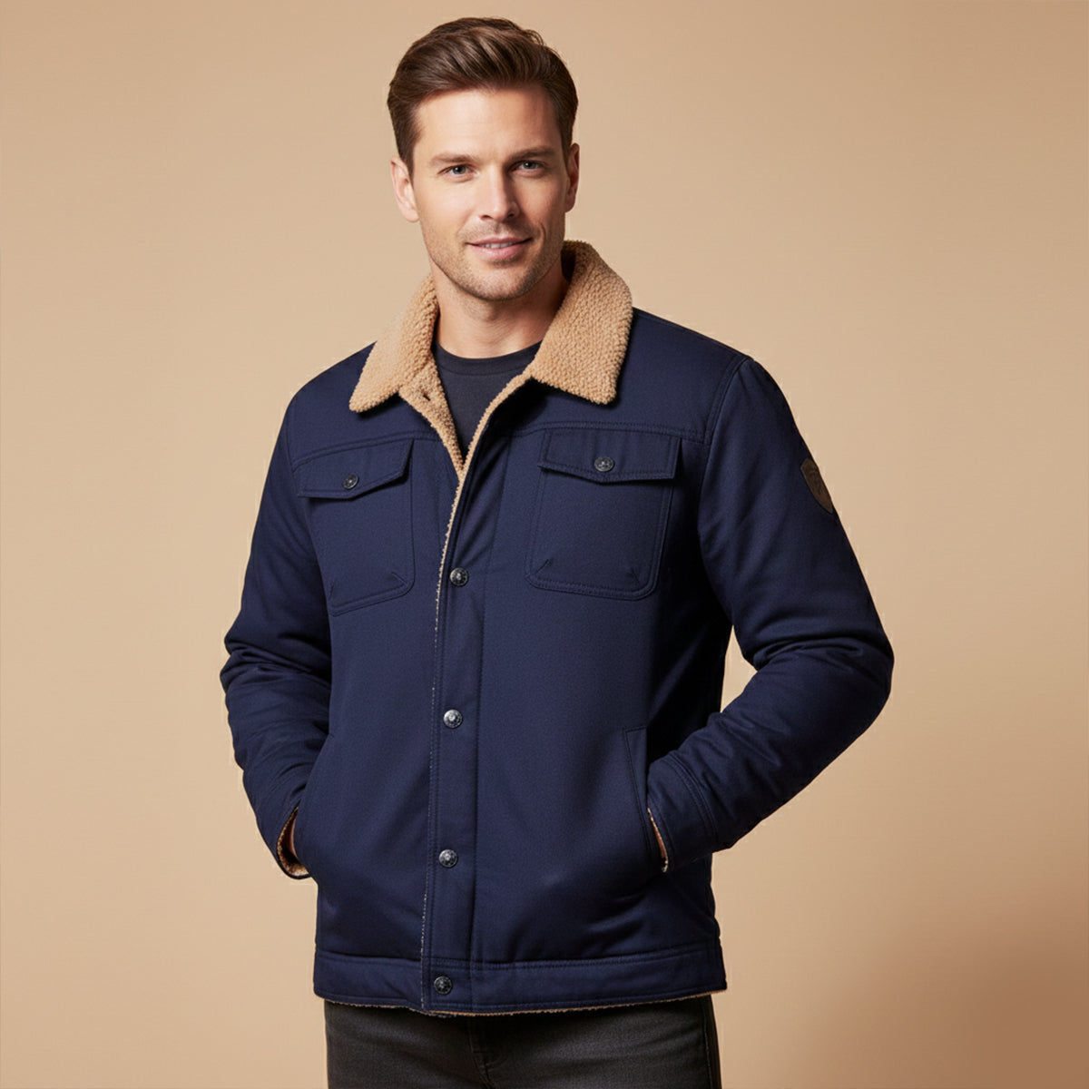 Bram | Men's Sherpa Lined Trucker Jacket Black