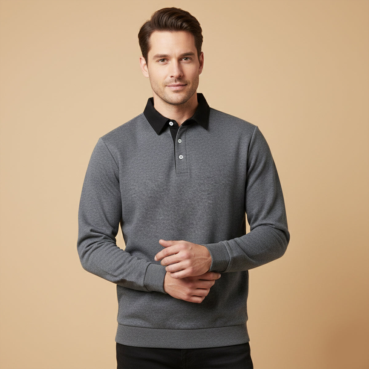 Axel | Men's Long Sleeve Polo Shirt Cream White Collar