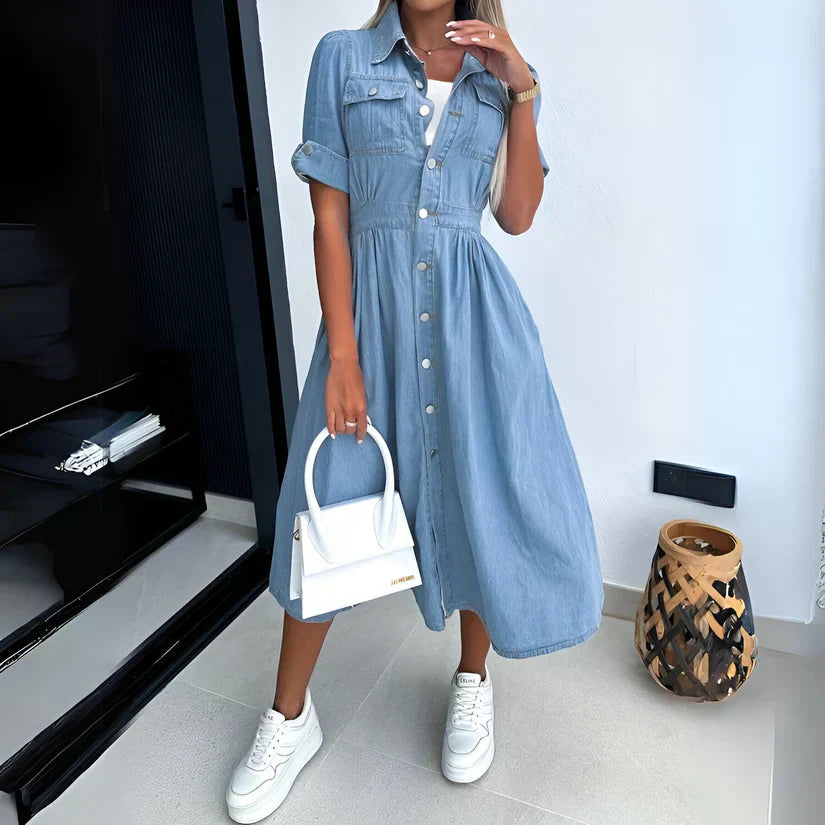 Ines | Women's Denim Shirt Dress Light Blue Button Down