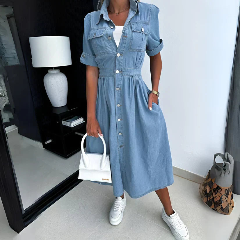 Ines | Women's Denim Shirt Dress Light Blue Button Down