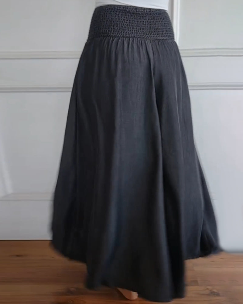 Alma | Women's High Waisted Maxi Skirt Black Linen
