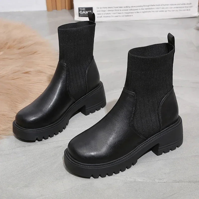 Thea | Women's Platform Lug Sole Ankle Boots Black