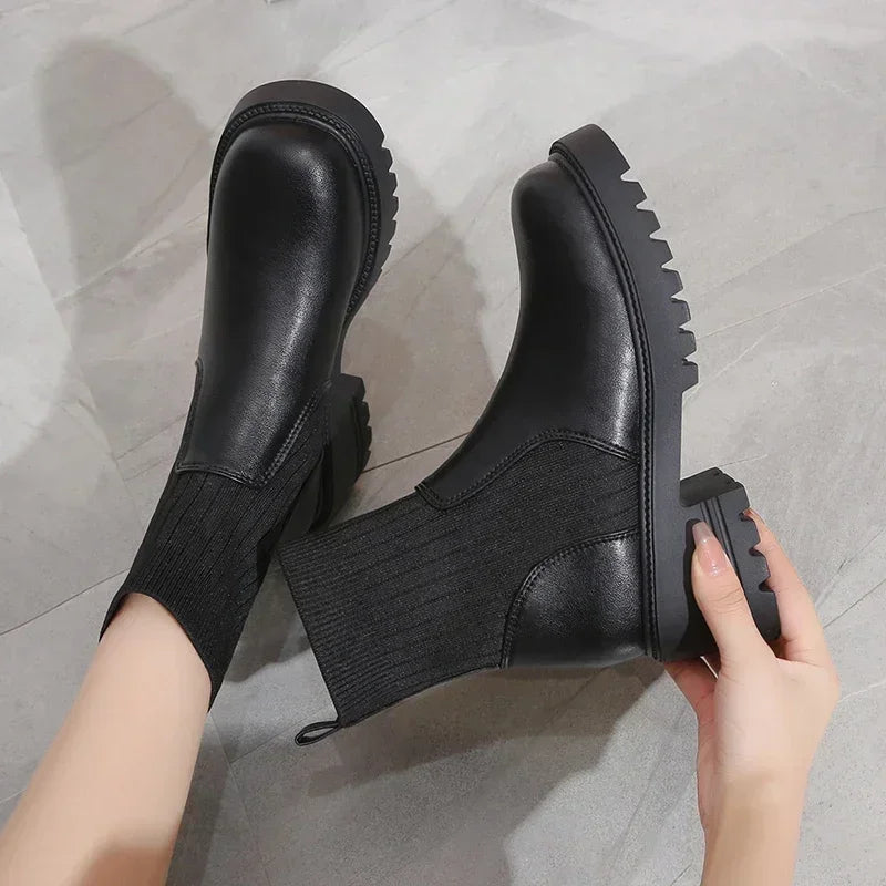 Thea | Women's Platform Lug Sole Ankle Boots Black