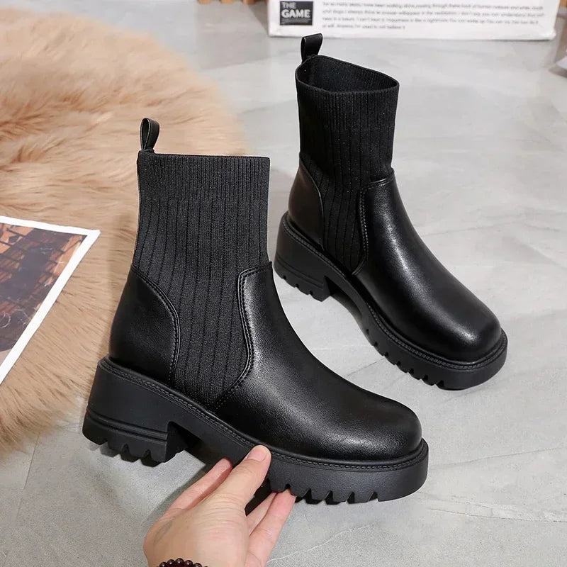 Thea | Women's Platform Lug Sole Ankle Boots Black