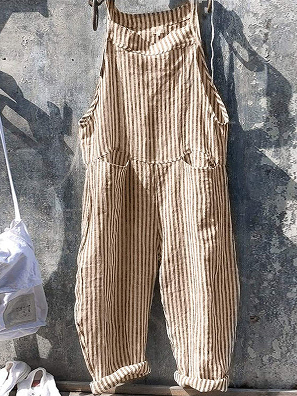 Faye | Women's Relaxed Fit Striped Denim Overalls Navy White