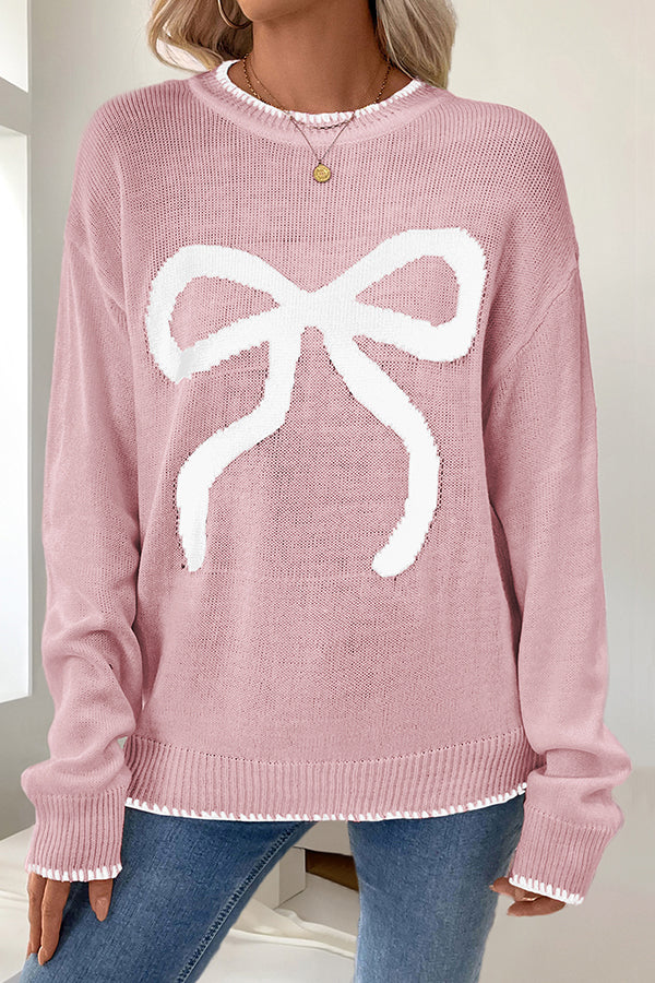Cora | Women's Crew Neck Sweater Cream Red Bow