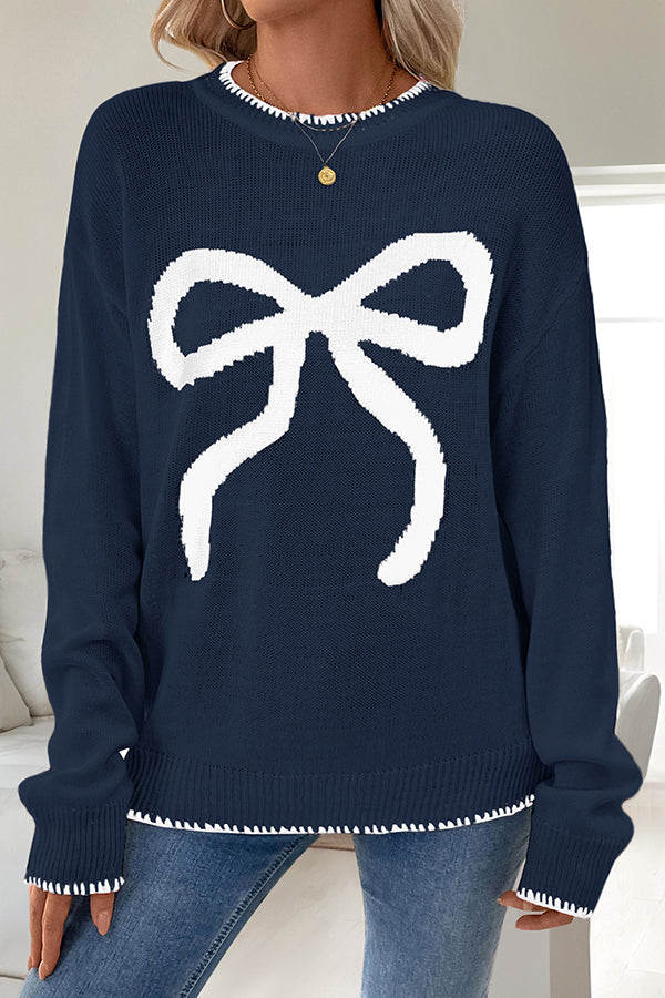 Cora | Women's Crew Neck Sweater Cream Red Bow