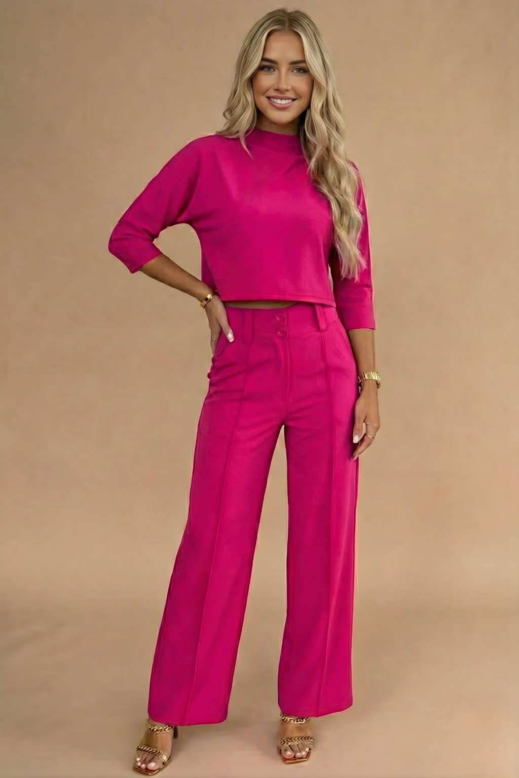 Isla | Women's Cropped Sweater Wide Leg Pant Set Cream