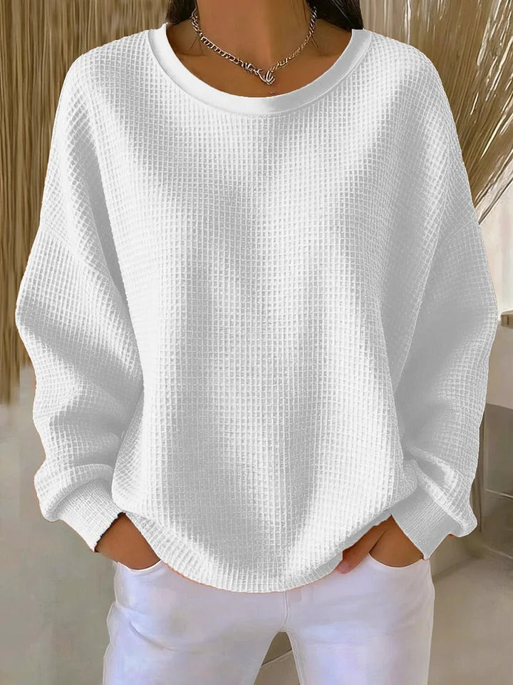 Thea | Women's Oversized Waffle Knit Crew Neck Sweater Light Blue