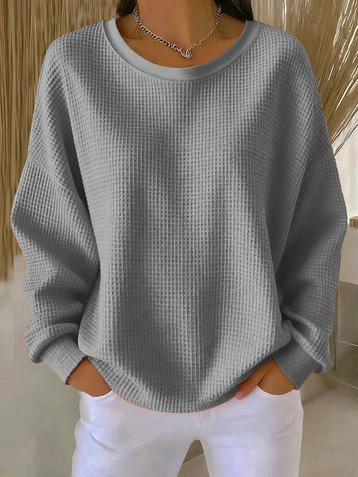 Thea | Women's Oversized Waffle Knit Crew Neck Sweater Light Blue