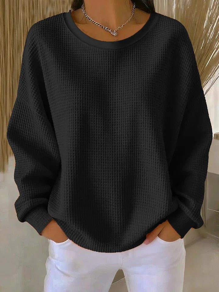 Thea | Women's Oversized Waffle Knit Crew Neck Sweater Light Blue