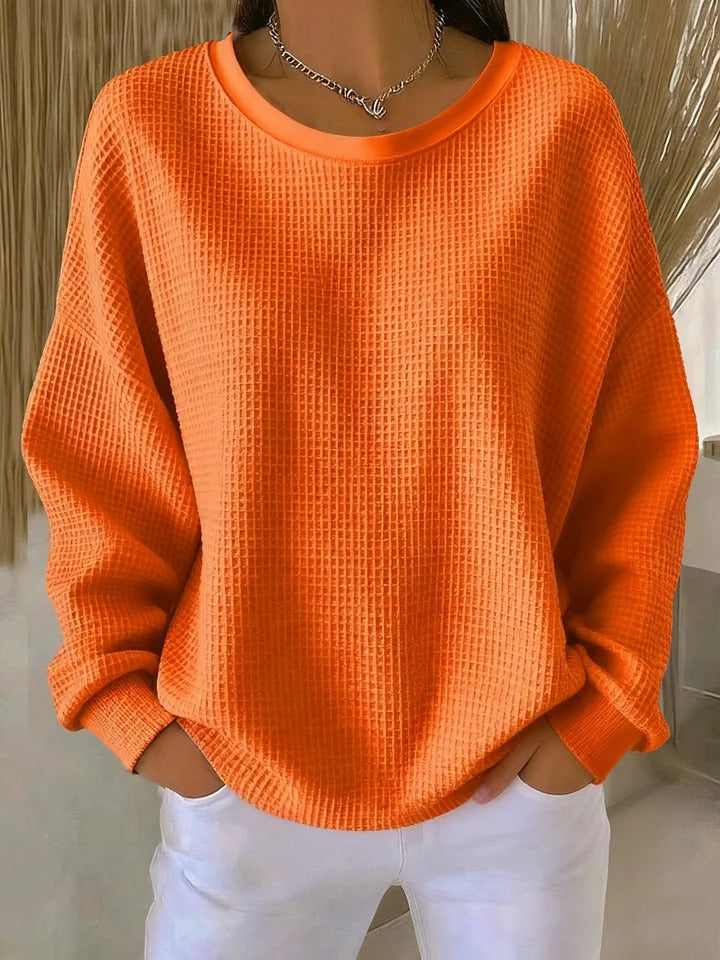 Thea | Women's Oversized Waffle Knit Crew Neck Sweater Light Blue