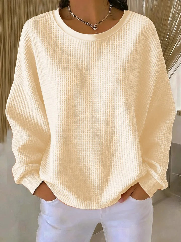 Thea | Women's Oversized Waffle Knit Crew Neck Sweater Light Blue