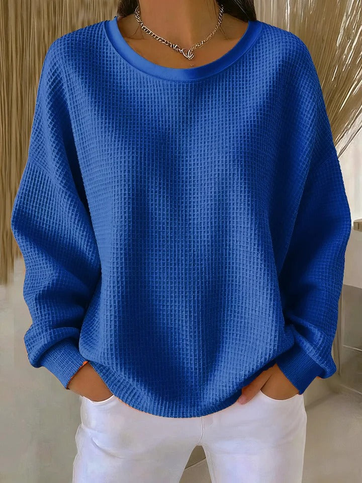 Thea | Women's Oversized Waffle Knit Crew Neck Sweater Light Blue
