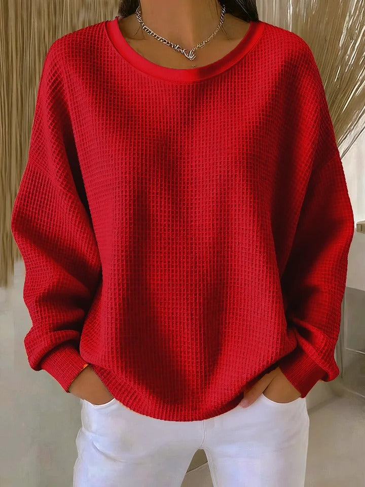 Thea | Women's Oversized Waffle Knit Crew Neck Sweater Light Blue