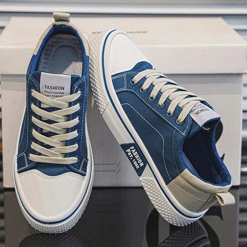 Axel | Men's Canvas Lace Up Sneakers Navy Cream