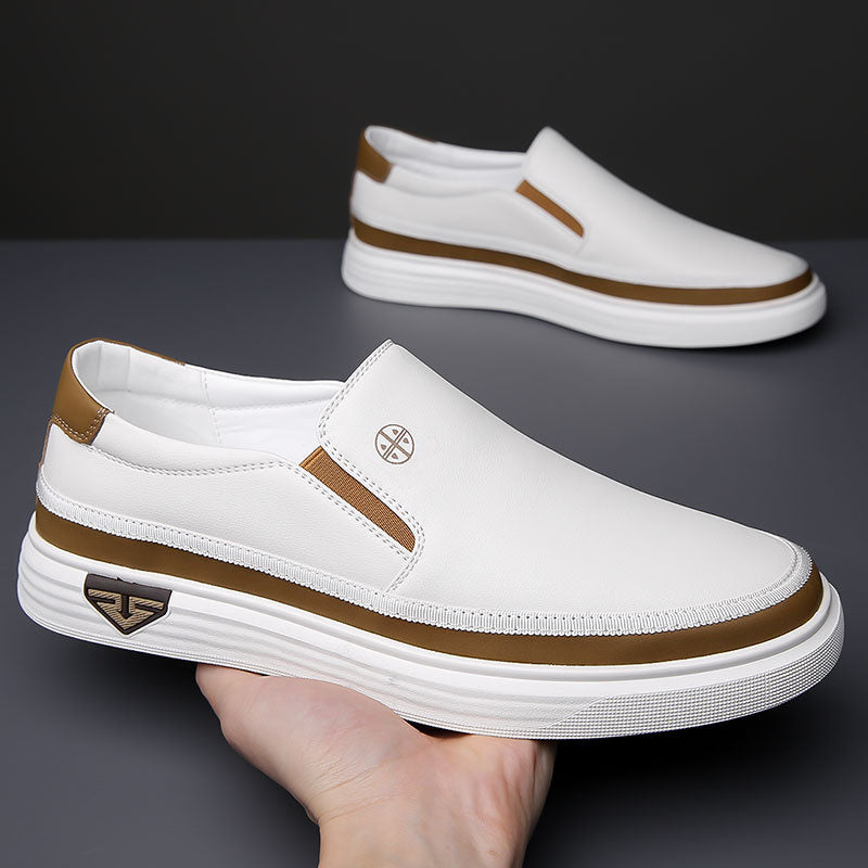 Axel | Men's Slip On Loafers White Brown Casual Shoes