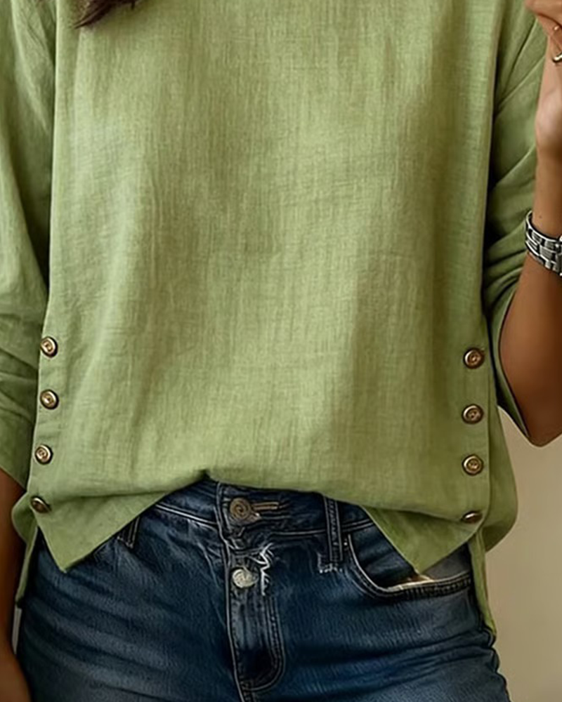 Vera | Women's Button Side Blouse Pink Long Sleeve