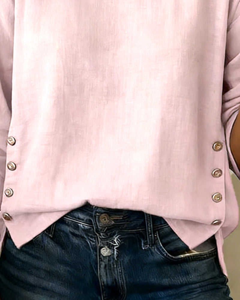 Vera | Women's Button Side Blouse Pink Long Sleeve
