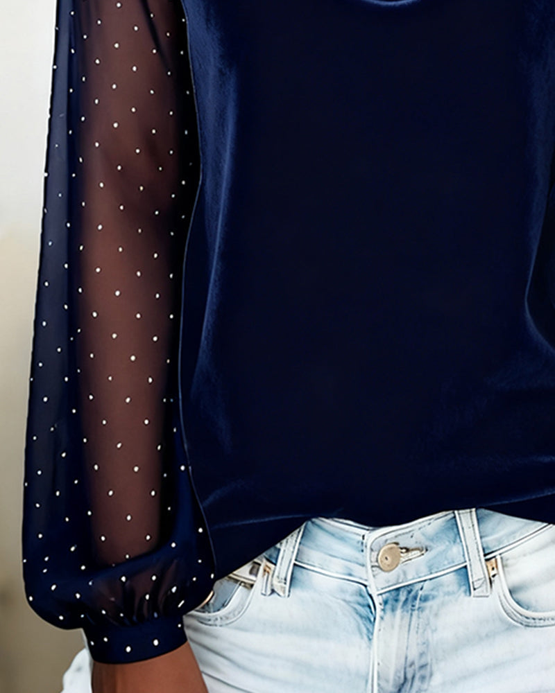 Camille | Women's Velvet Cowl Neck Top Black Sequin Sleeve