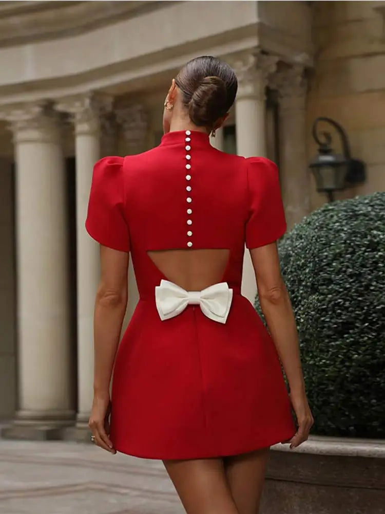 Elise | Women's Puff Sleeve Cocktail Dress Red