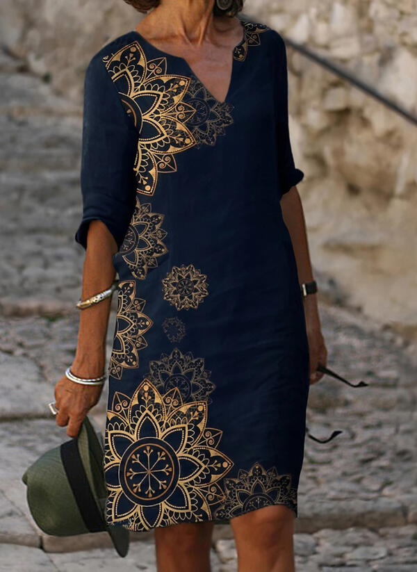 Ada | Women's V Neck Midi Dress Navy Floral Print