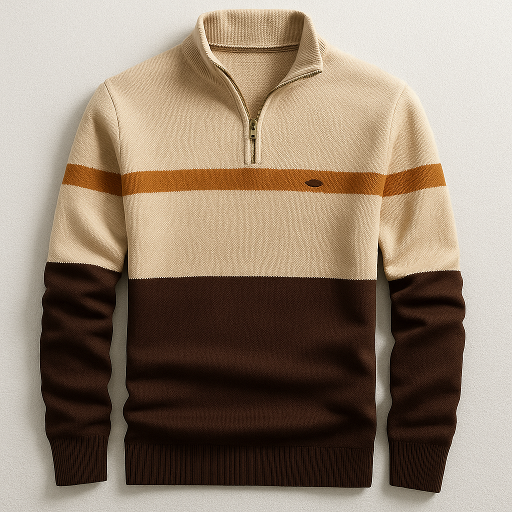 Axel | Men's Color Block Quarter Zip Sweater Cream Navy Red