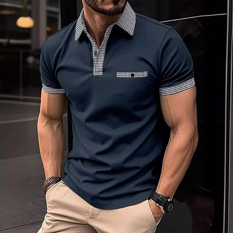 Knox | Men's Polo Shirt Navy White Checkered Collar