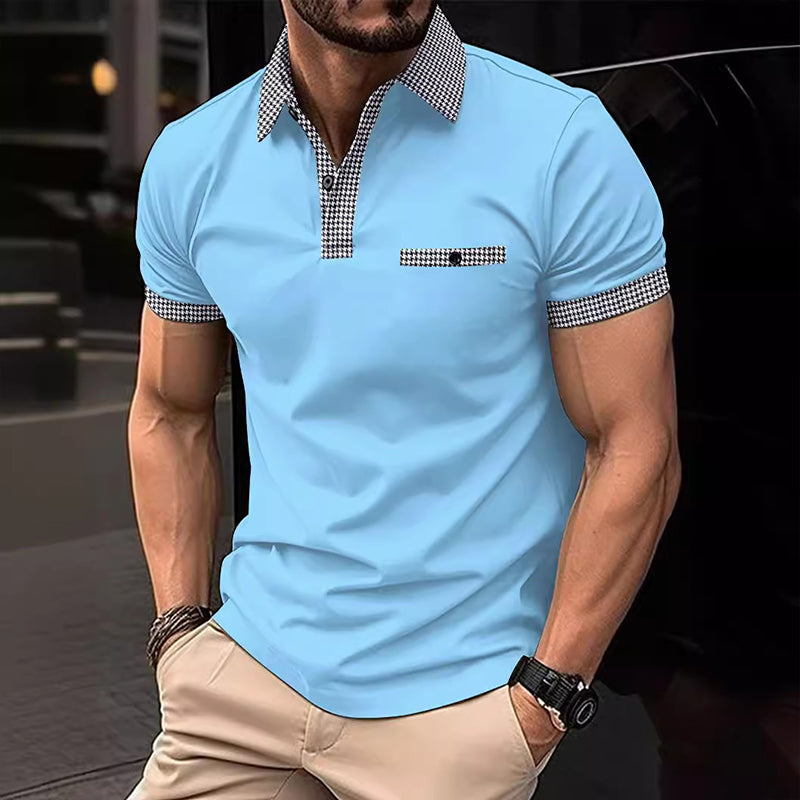 Knox | Men's Polo Shirt Navy White Checkered Collar