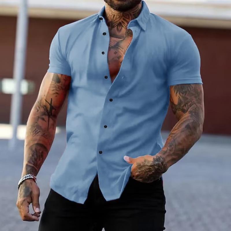 Axel | Men's Casual Short Sleeve Button Up Shirt Blue
