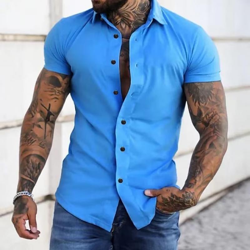 Axel | Men's Casual Short Sleeve Button Up Shirt Blue