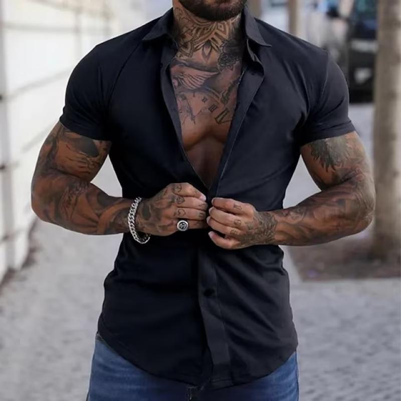 Axel | Men's Casual Short Sleeve Button Up Shirt Blue